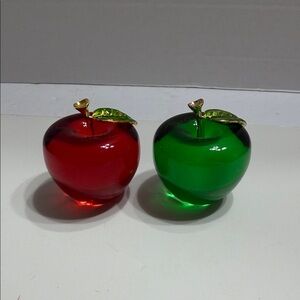 Green and Red Glass Apple Figurines by HD Crystals